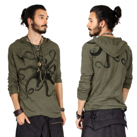 T-shirt capuche  Octopus , Vert kaki