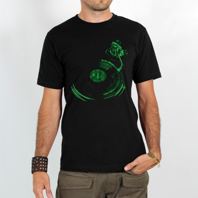 T-shirt manches courtes imprimé  Play record , Noir et Vert