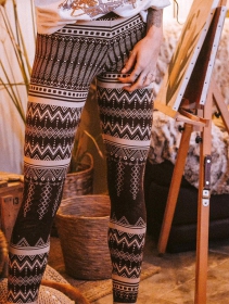 Legging long imprimé \ Rinji Aztec\ , Marron foncé