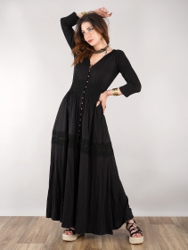 Robe longue boutonnée "Heldaria", Noir avec crochet noir