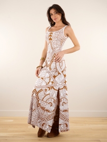 Robe longue fendue imprimée à bretelles \ Electra Africa\ , Blanc