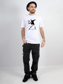 T-shirt \ Banksy hooligan flowers\ , Blanc