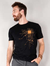T-shirt \ Electrosystem\ , Noir et orange