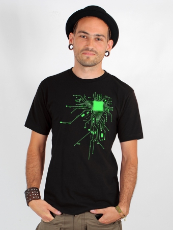 T-shirt \ Electrosystem\ , Noir et vert