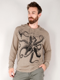T-shirt capuche \"Octopus\", Marron clair