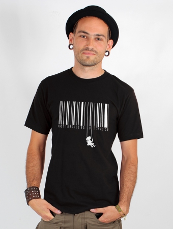 T-shirt manches courtes imprim \ Code barre balanoire\ , Noir