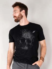 T-shirt manches courtes imprimé \ Dots skull\ , Noir