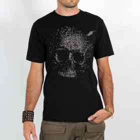 T-shirt manches courtes imprimé \ Dots skull\ , Noir