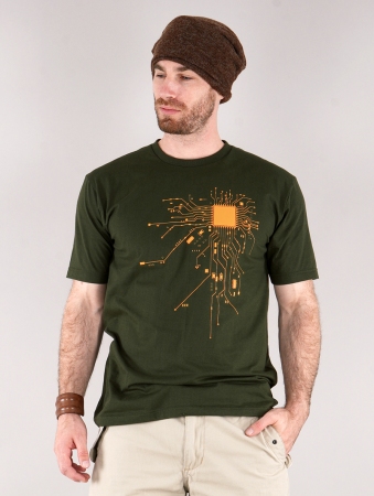 T-shirt manches courtes imprim \ Electrosystem\ , Vert kaki