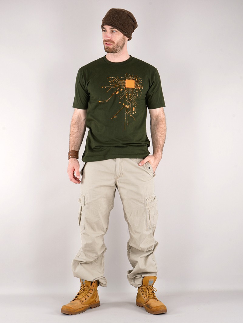 T-shirt manches courtes imprimé \ Electrosystem\ , Vert kaki