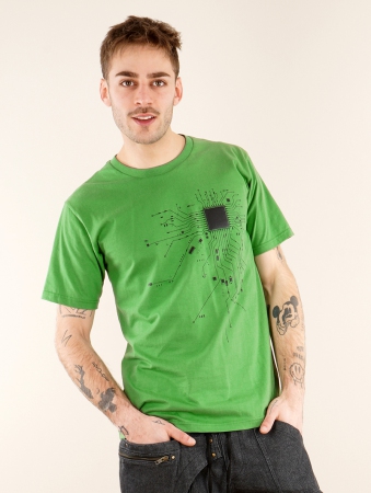 T-shirt manches courtes imprim \ Electrosystem\ , Vert