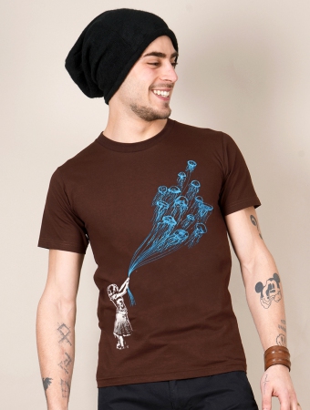 T-shirt manches courtes imprimé \ Flying medusa\ , Marron