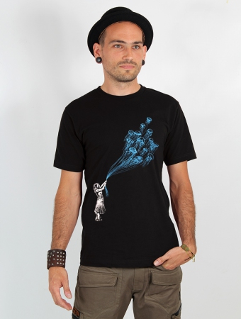 T-shirt manches courtes imprim \ Flying medusa\  Noir