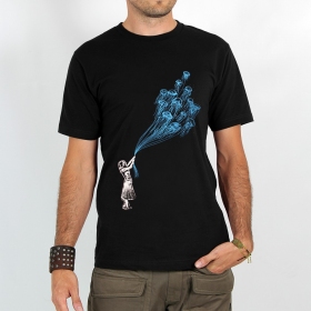 T-shirt manches courtes imprimé \ Flying medusa\  Noir