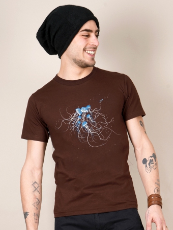 T-shirt manches courtes imprimé \ Jellyfish\ , Marron