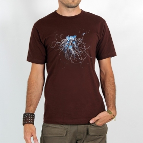 T-shirt manches courtes imprimé \ Jellyfish\ , Marron