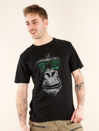 T-shirt manches courtes imprim \ Matrix gorilla\ , Noir