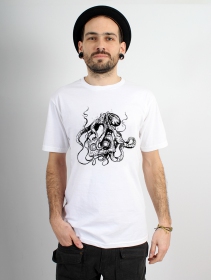 T-shirt manches courtes imprimé \ Octopus k7\ , Blanc