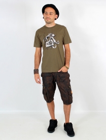 T-shirt manches courtes imprimé \ Octopus k7\ , Vert kaki clair