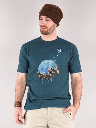 T-shirt manches courtes imprim \ Planet\ , Bleu fonc