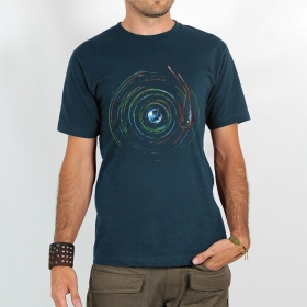 T-shirt manches courtes imprimé \ Planète skeud\ , Bleu foncé