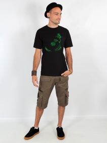 T-shirt manches courtes imprimé \ Play record\ , Noir et Vert