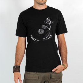 T-shirt manches courtes imprimé \ Play record\ , Noir
