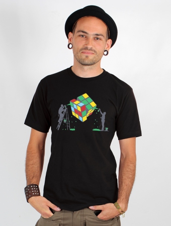 T-shirt manches courtes imprim \ Rubik\'s cube graffiti\ , Noir