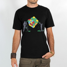 T-shirt manches courtes imprimé \ Rubik\'s cube graffiti\ , Noir