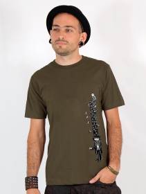 T-shirt manches courtes imprimé \ Strange hat\ , Vert kaki clair