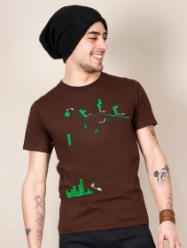 T-shirt manches courtes imprimé \ Tetris ants\ , Marron