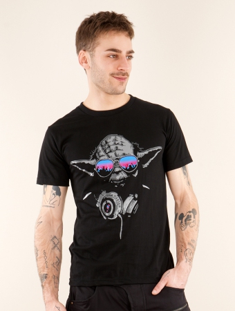 T-shirt manches courtes imprim \ Yoda Master\ , Noir