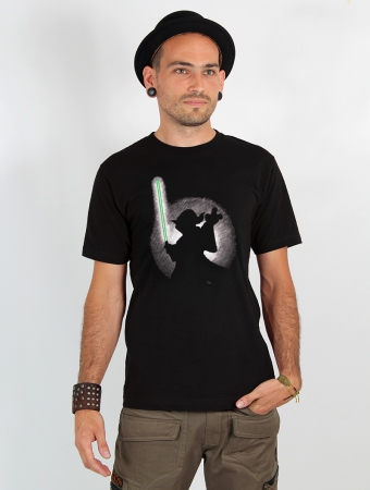 T-shirt manches courtes imprim \ Yoda shadow\ , Noir