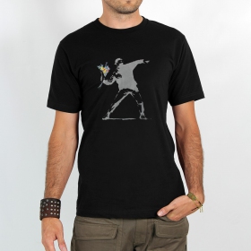 T-shirt Rocky \ Banksy hooligan flowers\ , Noir