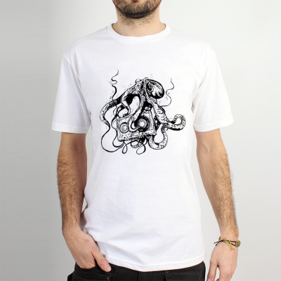 T-shirt Rocky \ Octopus k7\ , Blanc