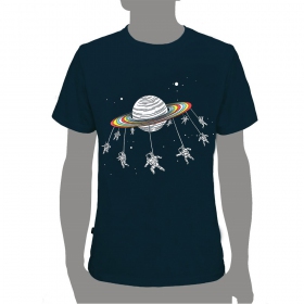 T-shirt Rocky \ Saturn astronaut carousel\ , Bleu foncé