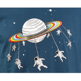 T-shirt Rocky \ Saturn astronaut carousel\ , Bleu foncé