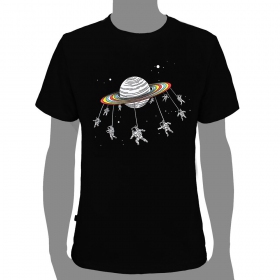 T-shirt Rocky \ Saturn astronaut carousel\ , Noir