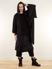 Veste longue à capuche type kimono \ Seishin\ , Noir