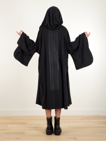 Veste longue imprimée à capuche type kimono \ Seishin Andes\ , Noir