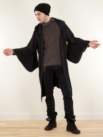 Veste longue imprimée à capuche type kimono \ Seishin Andes\ , Noir